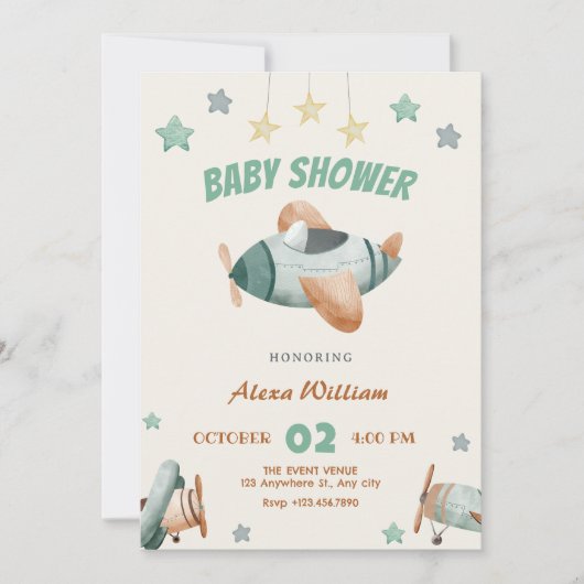 Invitation Baby shower d'avion (Devant)