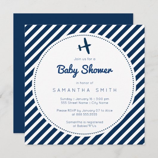 Invitation Baby shower d'avion (Devant / Derrière)