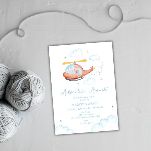 Invitation Baby shower d'avion bleu bleu Eléphant