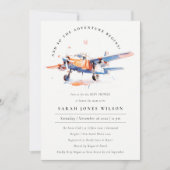Invitation Baby shower d'avion bleu orange chic (Devant)