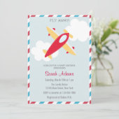 Invitation Baby shower d'avion Blue Red (Debout devant)