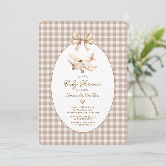 Invitation Baby shower d'avion Boho (Debout devant)