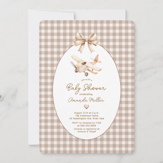 Invitation Baby shower d'avion Boho (Devant)