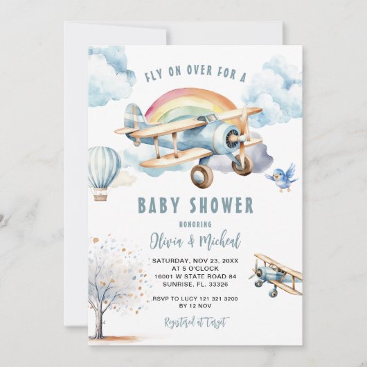 Invitation Baby shower d'avion Boy Blue (Devant)