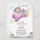 Invitation Baby shower d'avion de la fille Teddy Bear (Devant)