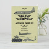 Invitation Baby shower d'avion Hercules de l'armée (Debout devant)
