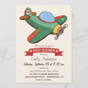 Invitation Baby shower d'avion Jouet vintage