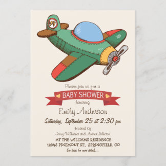 Invitation Baby shower d'avion Jouet vintage