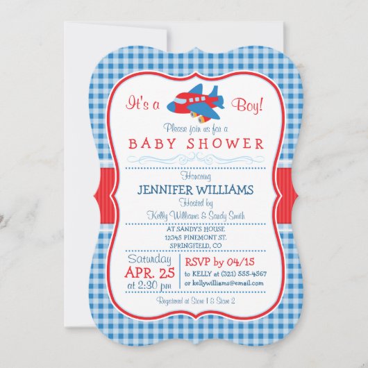 Invitation Baby shower d'avion mignonne (Devant)
