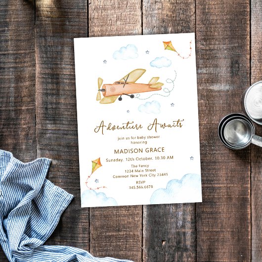 Invitation Baby shower d'avion neutre Vintage Aviator