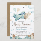 Invitation Baby shower d'avion pour bébé garçon - (Devant / Derrière)