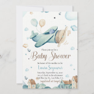 Invitation Baby shower d'avion pour bébé garçon - 
