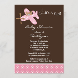 Invitation Baby shower d'avion rose