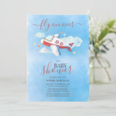 Invitation Baby shower d'avion Sweet Watercolor (Debout devant)