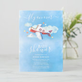Invitation Baby shower d'avion Sweet Watercolor (Debout devant)