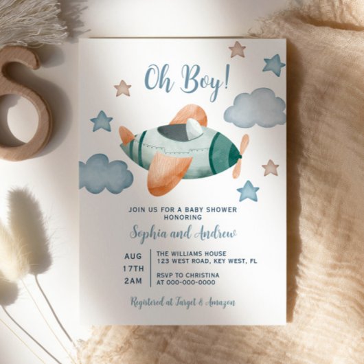 Invitation Baby shower d'avion vers le haut et vers le bas