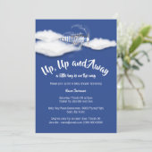 Invitation baby shower d'avion Voyage boys blue (Debout devant)
