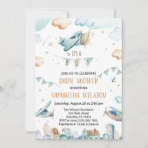 Baby shower d'avions caricaturaux aquarelle