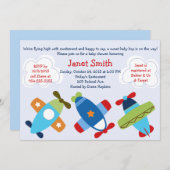 Invitation Baby shower d'avions volants (Devant / Derrière)