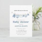 Invitation Baby shower de 1 garçon Blue ClothestLine (Debout devant)