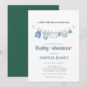 Invitation Baby shower de 1 garçon Blue ClothestLine (Devant / Derrière)