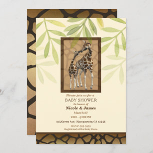 Invitation Baby shower de baiser Brown de zoo de girafes d'or
