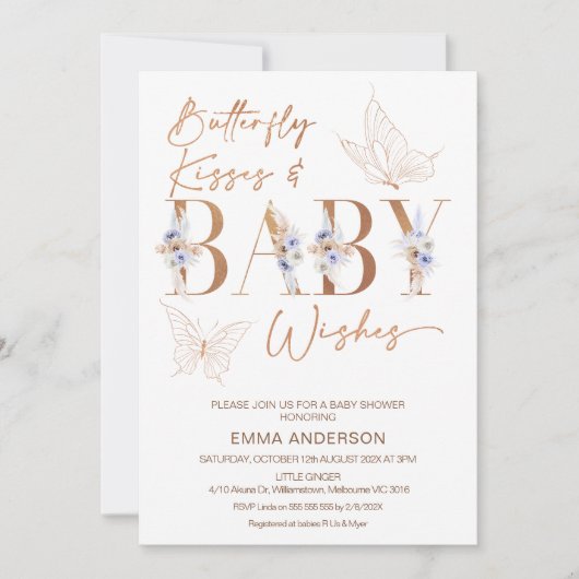 Invitation Baby shower de baisers floraux Lavender Boho (Devant)
