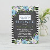 Invitation Baby shower de balaie pour garçons en bande noire (Debout devant)