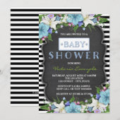 Invitation Baby shower de balaie pour garçons en bande noire (Devant / Derrière)