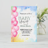 Invitation Baby shower de balais rose (Debout devant)