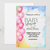 Invitation Baby shower de balais rose (Devant / Derrière)