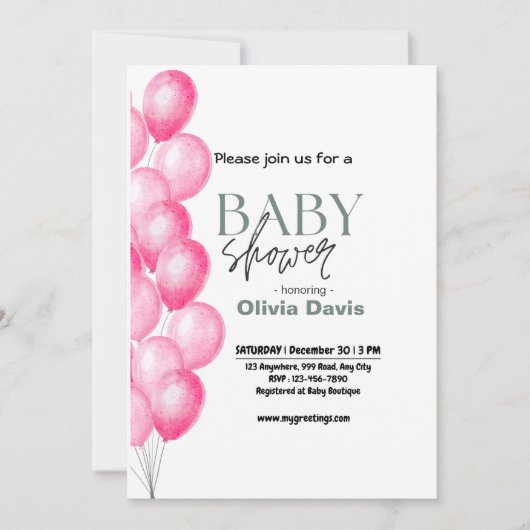 Invitation Baby shower de balais rose (Devant)