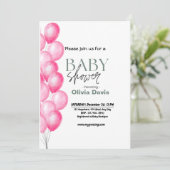 Invitation Baby shower de balais rose (Debout devant)