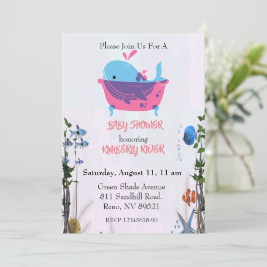 Invitation Baby shower de baleine bleu mignonne (Debout devant)