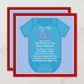 Invitation Baby shower de baleine bleu rouge (Devant / Derrière)