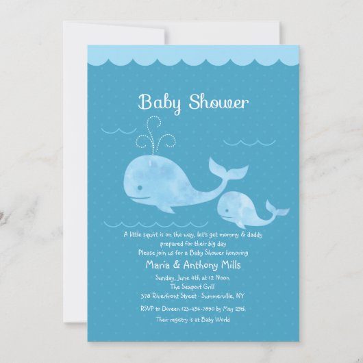 Invitation Baby shower de baleine bleue (Devant)