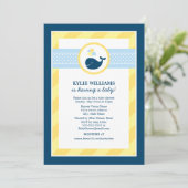 Invitation Baby shower de baleine jaune bleu marine (Debout devant)