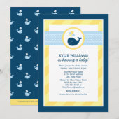 Invitation Baby shower de baleine jaune bleu marine (Devant / Derrière)
