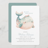 Invitation Baby shower de baleine mignonne (Devant / Derrière)