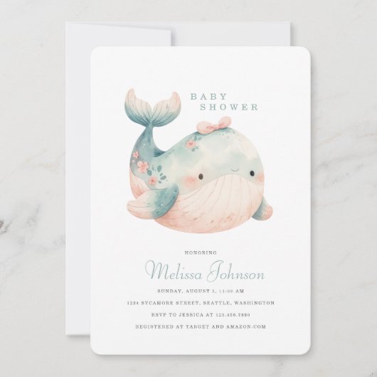 Invitation Baby shower de baleine mignonne (Devant)