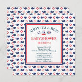 Invitation Baby shower de baleine nautique (Devant / Derrière)