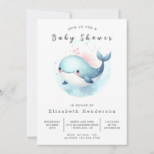 Invitation Baby shower de baleine numérique moderne