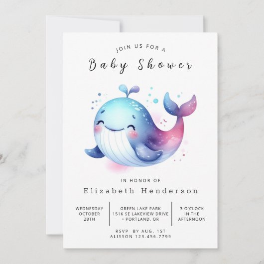 Invitation Baby shower de baleine numérique rustique (Devant)
