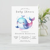Invitation Baby shower de baleine numérique rustique (Debout devant)