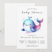 Invitation Baby shower de baleine numérique rustique (Devant / Derrière)