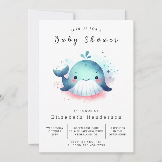 Invitation Baby shower de baleine numérique unique (Devant)