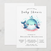 Invitation Baby shower de baleine numérique unique (Devant / Derrière)
