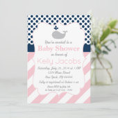 Invitation Baby shower de baleine rose (Debout devant)
