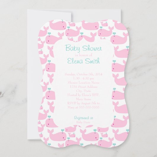 Invitation Baby shower de baleine rose (Devant)