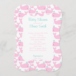 Invitation Baby shower de baleine rose